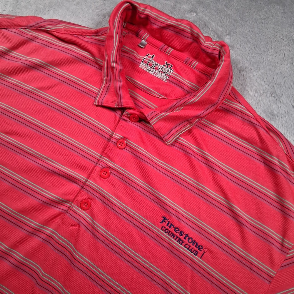 Under Armour Golf Shirt Mens XL Pink Firestone CC Akron Ohio Polo HeatGear